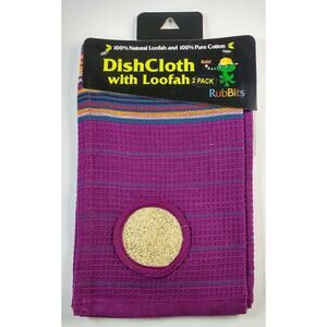 Kitchen Dishcloth Purple 100% Natural Cotton With Built In Loofah Scrubber